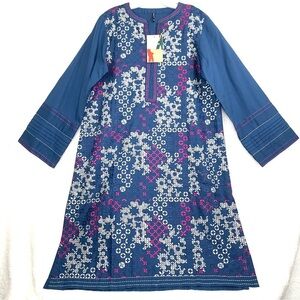 Beechtree Pret Embroidered 3/4 Sleeve Shirt Tunic - Blue/Pink/White Size 10